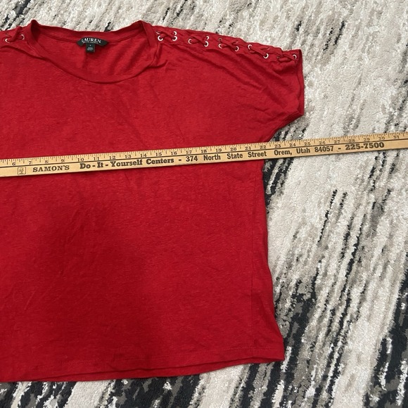 Lauren Ralph Lauren‎ Women's Shirt Large Green Label Red Lace-Up Ribbed - Picture 5 of 7